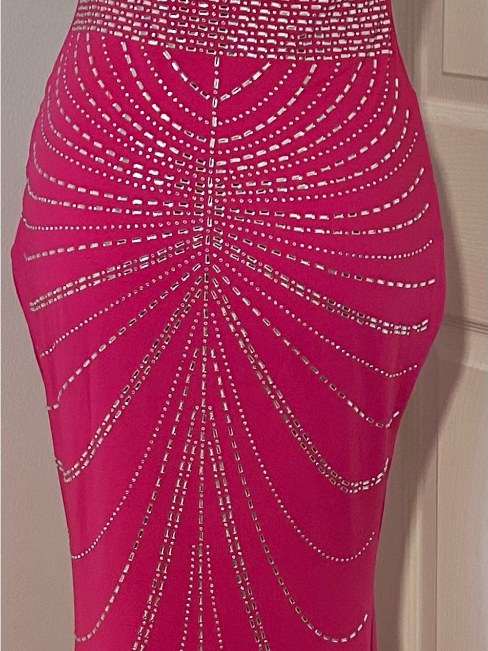 Fuchsia Beaded Bodycon Evening Dress